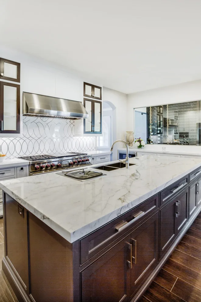 Backlit Onyx Gameroom with Transitional Design and Calacatta Marble Kitchen by Aria Stone Gallery - Photo 18
