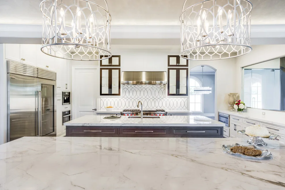 Backlit Onyx Gameroom with Transitional Design and Calacatta Marble Kitchen by Aria Stone Gallery - Photo 12