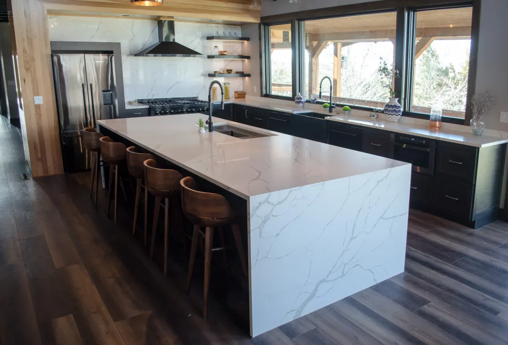 Contemporary Kitchen with Black Cabinets and Marbled Quartz by WilgusIQ - Photo 3
