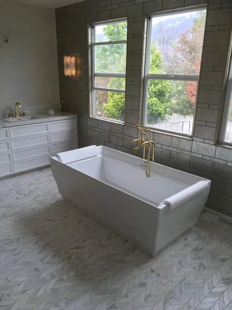 Calcutta Gold Master Bathroom Renovation by Natural Stone Fabricators - Photo 2