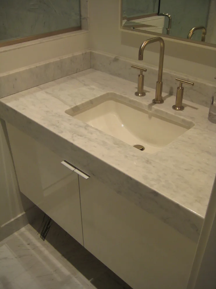 Mitered Apron Front Vanity: Carrera Marble by LaBruyere Stone - Photo 3