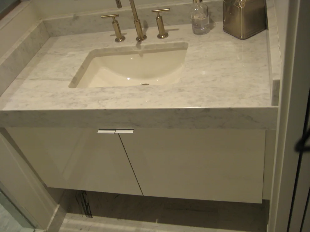 Mitered Apron Front Vanity: Carrera Marble by LaBruyere Stone - Photo 2