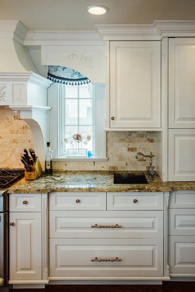 Blue China Hutch in a White Kitchen by Italian Marble & Granite Inc - Photo 2