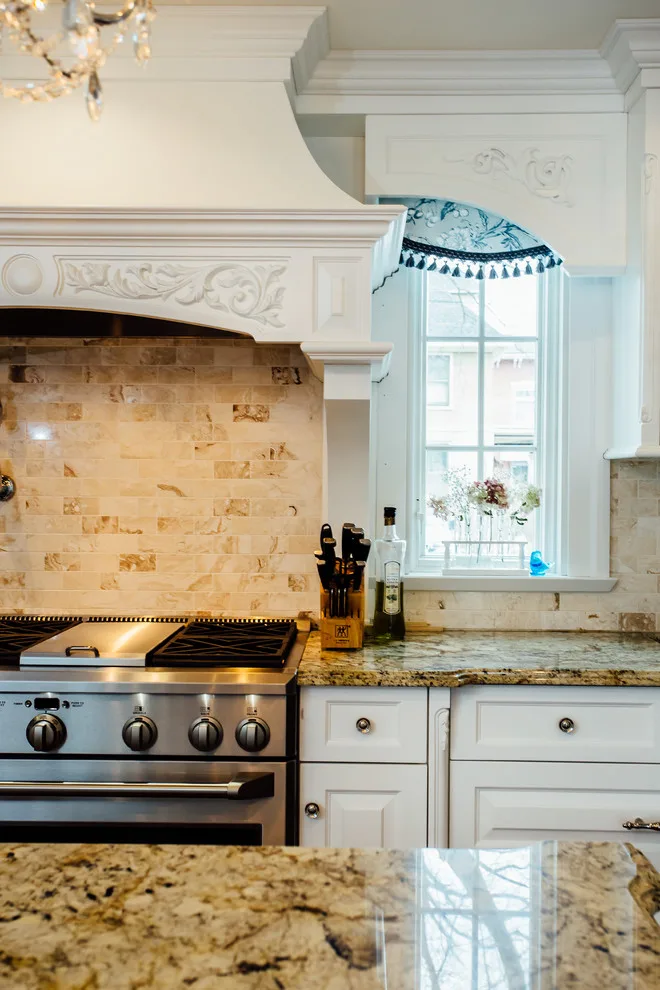 Blue China Hutch in a White Kitchen by Italian Marble & Granite Inc - Photo 17