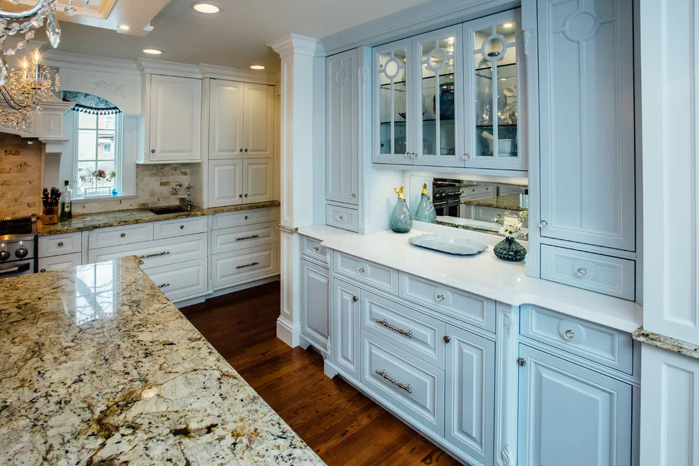 Blue China Hutch in a White Kitchen by Italian Marble & Granite Inc - Photo 22