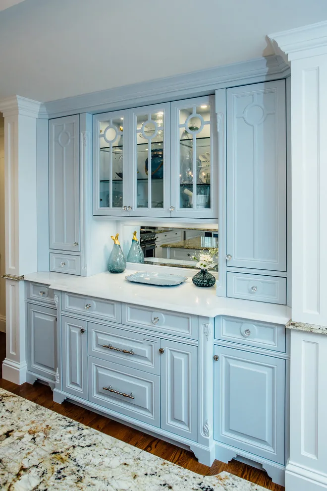 Blue China Hutch in a White Kitchen by Italian Marble & Granite Inc - Photo 23
