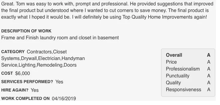 Client Feedback by Top Quality Home Improvements LLC - Photo 2