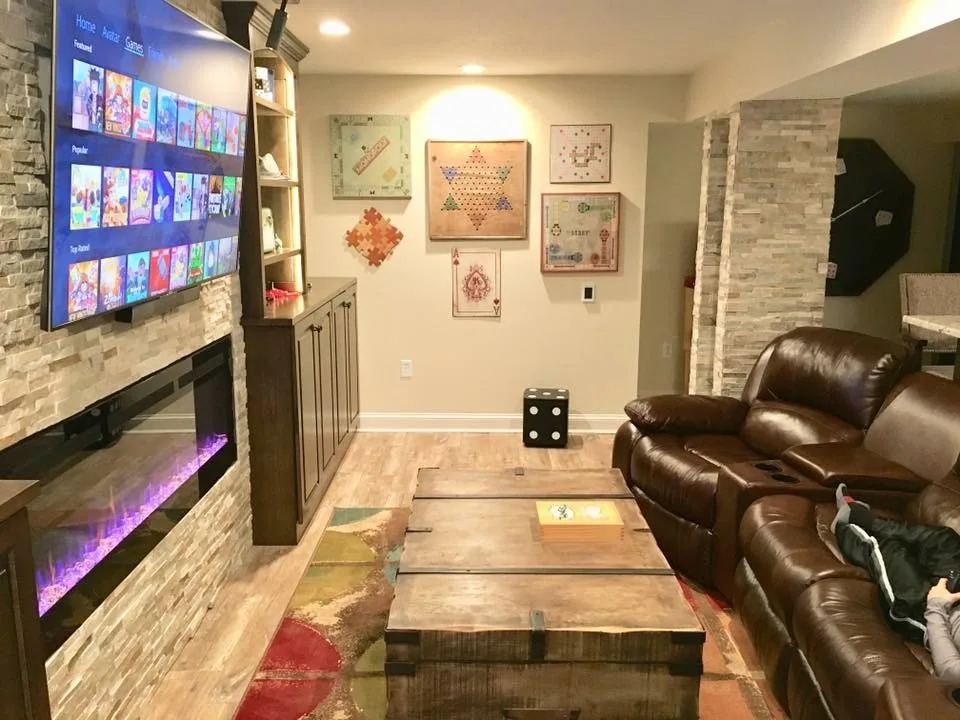 Basement with a Gaming Theme by Surface To Surface Interior Design/Construction - Photo 3