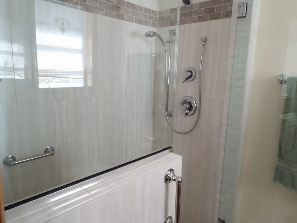 Custom Glass Shower in Tile and Granite Bathroom by Gesang Remodeling - Photo 8