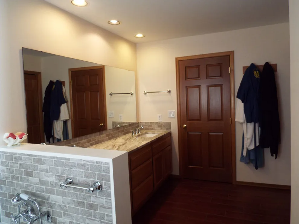 Custom Glass Shower in Tile and Granite Bathroom by Gesang Remodeling - Photo 3