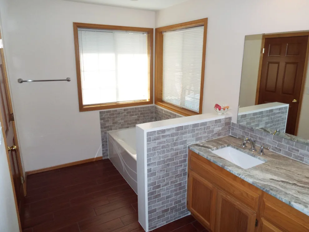 Custom Glass Shower in Tile and Granite Bathroom by Gesang Remodeling - Photo 4