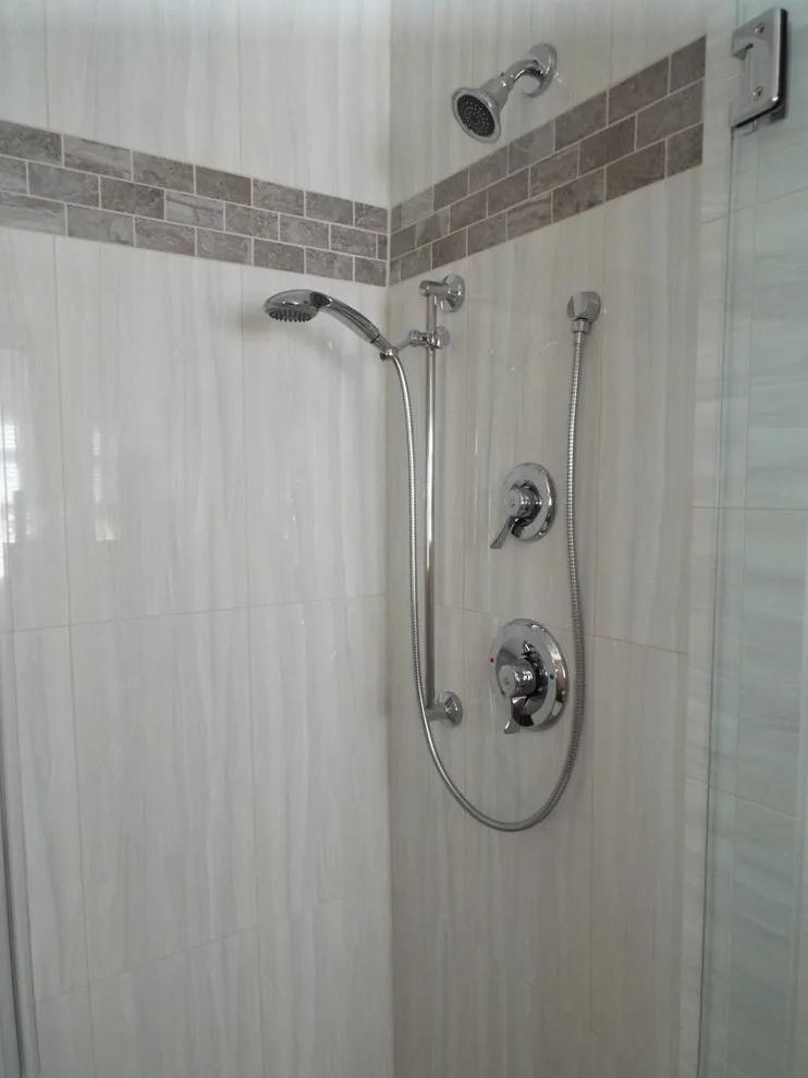 Custom Glass Shower in Tile and Granite Bathroom by Gesang Remodeling - Photo 6