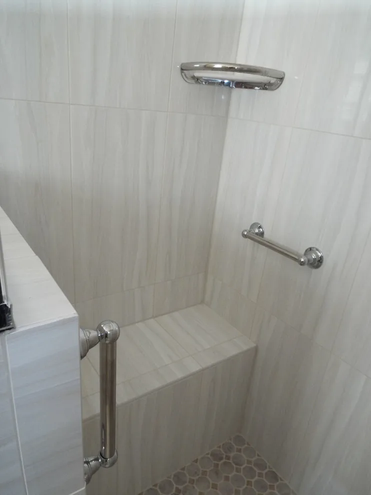 Custom Glass Shower in Tile and Granite Bathroom by Gesang Remodeling - Photo 2