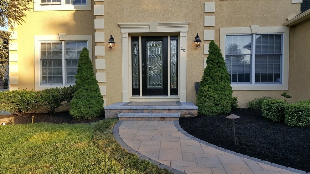 Techo-Bloc Patio Firepit Landscape, Seat wall, Landscape Lighting, Front Entry by Paradise Pavers Pond Landscaping LLC - Photo 3