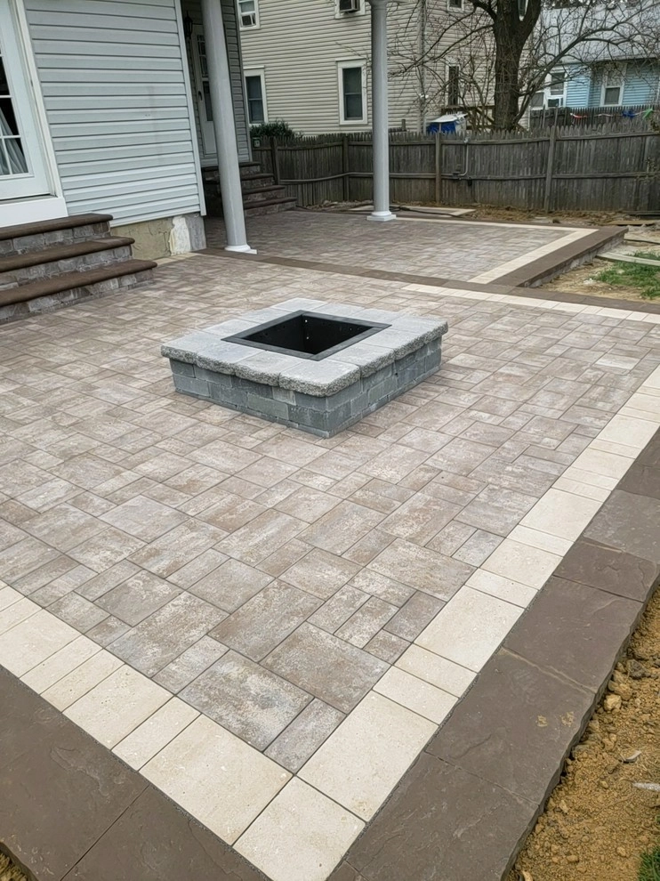 Cambridge Bi-Level Patio with Fire Pit and Landscape Installation by Paradise Pavers Pond Landscaping LLC - Photo 2