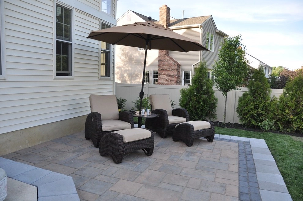 Techo-Bloc Patio Firepit Landscape, Seat wall, Landscape Lighting, Front Entry by Paradise Pavers Pond Landscaping LLC - Photo 6
