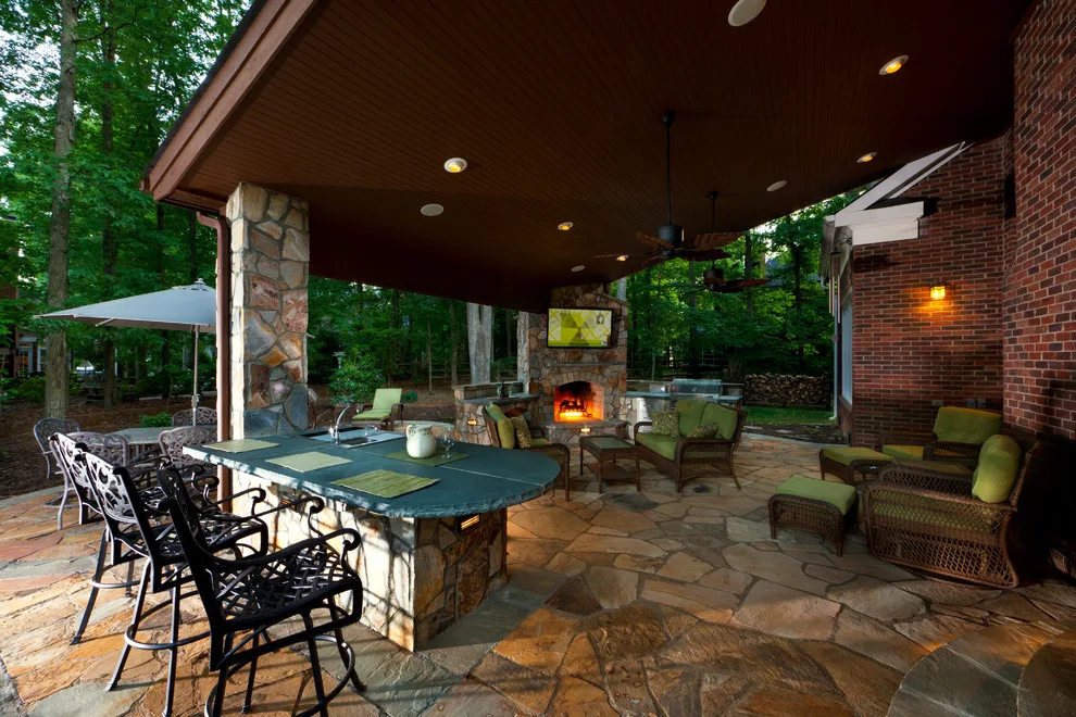 Enclosed Outdoor Living Space with Fireplace by The Stone Man - Photo 2