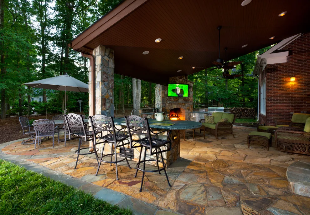 Enclosed Outdoor Living Space with Fireplace by The Stone Man - Photo 7