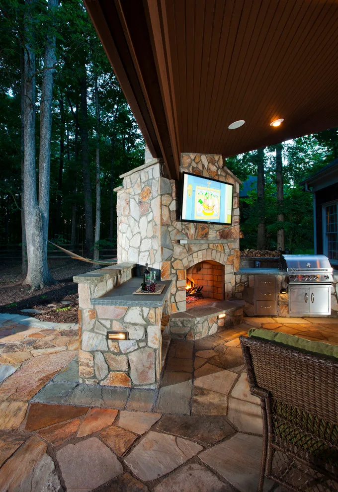 Enclosed Outdoor Living Space with Fireplace by The Stone Man - Photo 3