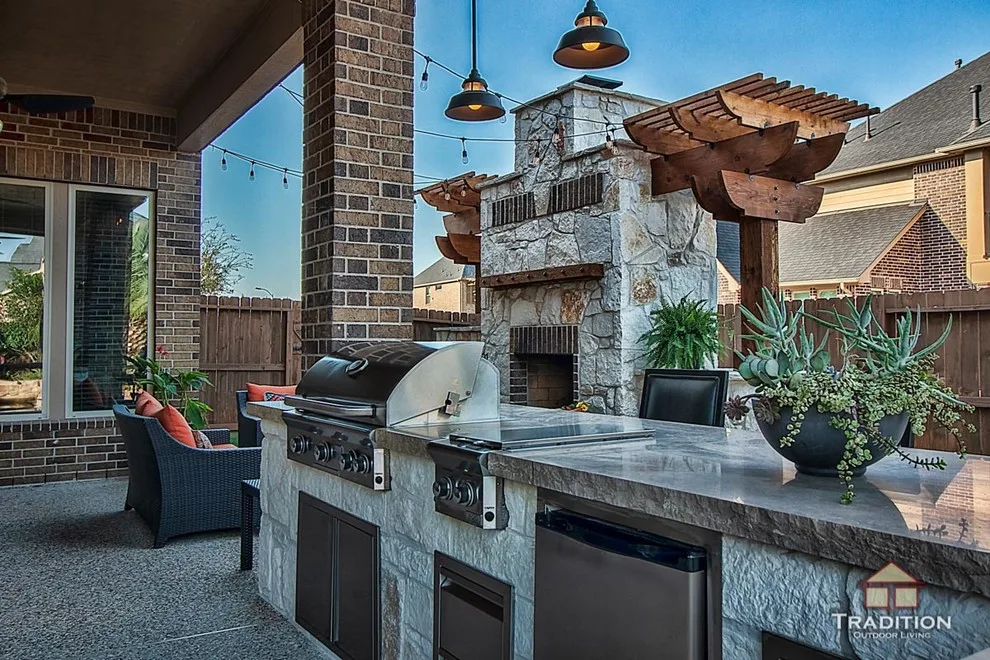 Katy, TX Stone Fireplace Outdoor Kitchen by Tradition Outdoor Living - Photo 14