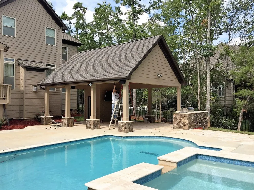 Cabana by the Pool and Travertine Deck by Premier Stone Outdoor Living - Photo 4