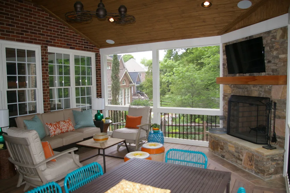 Stone Fireplace Screen Porch by Deckscapes Inc - Photo 4