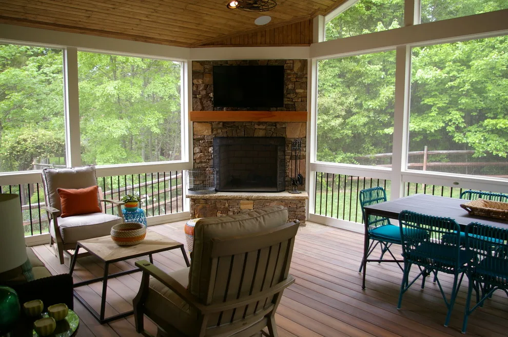 Stone Fireplace Screen Porch by Deckscapes Inc - Photo 3