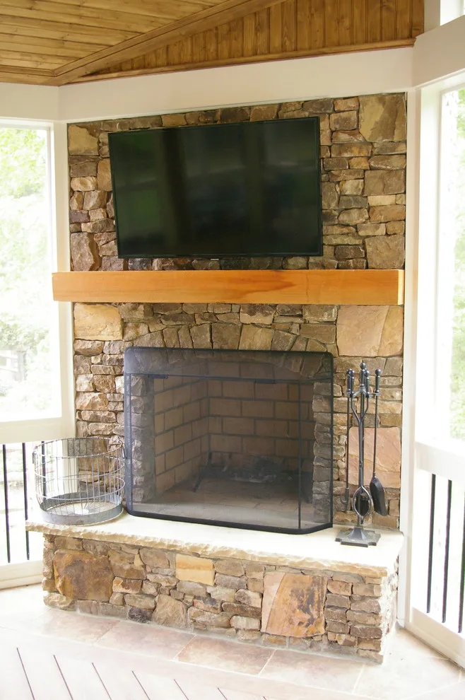 Stone Fireplace Screen Porch by Deckscapes Inc - Photo 2