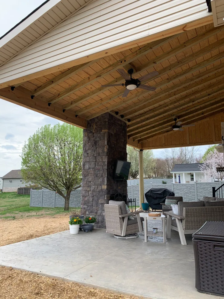 Patio with Fireplace and Shed Roof by Epoch Construction LLC - Photo 7