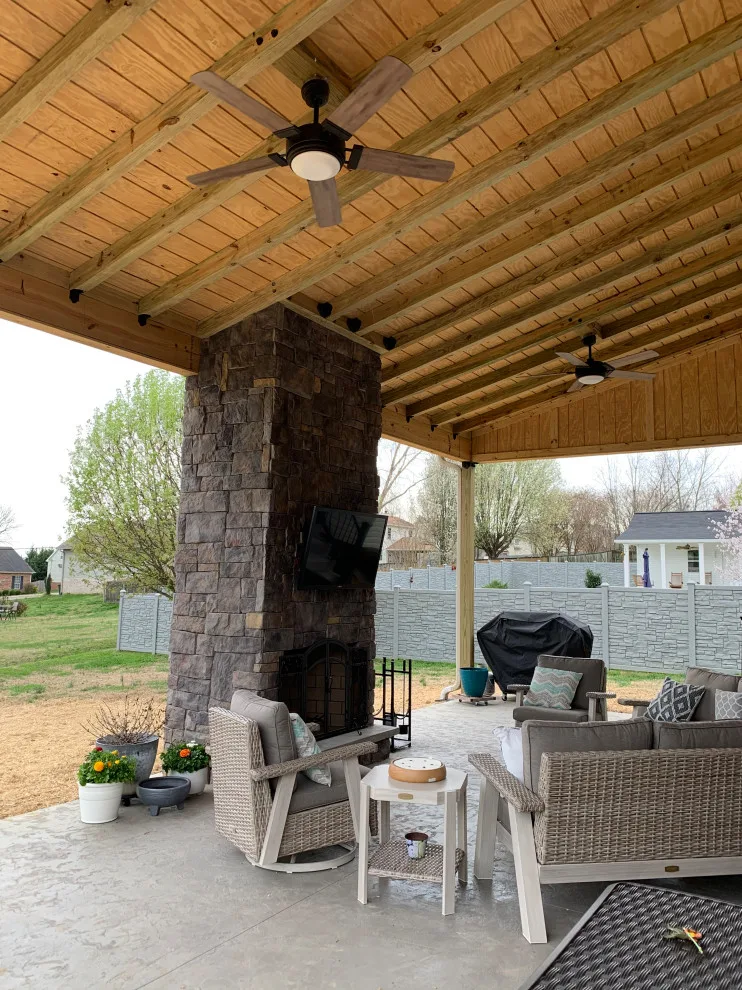 Patio with Fireplace and Shed Roof by Epoch Construction LLC - Photo 3