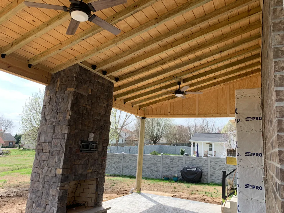 Patio with Fireplace and Shed Roof by Epoch Construction LLC - Photo 2
