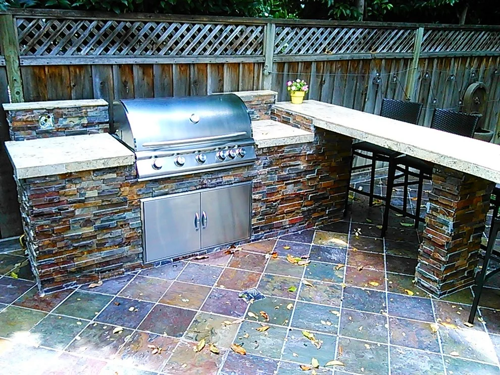 Willow Glen Slate Patio Featuring a Ledge Stone BBQ and Bar by Diamond K Woodworks LLC - Photo 4