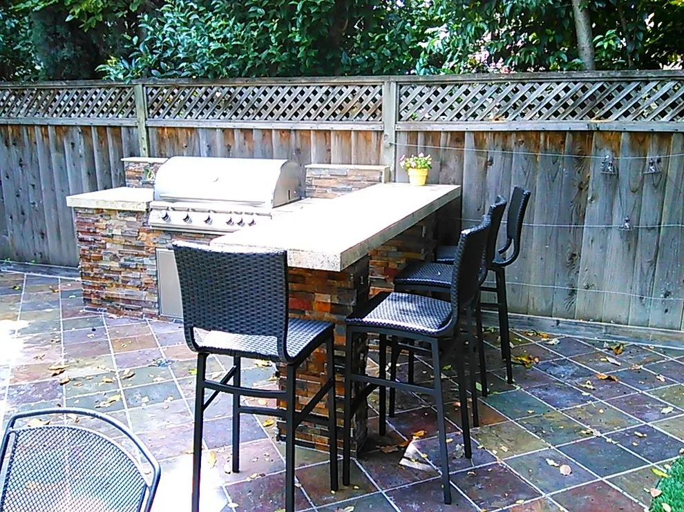 Willow Glen Slate Patio Featuring a Ledge Stone BBQ and Bar by Diamond K Woodworks LLC - Photo 2