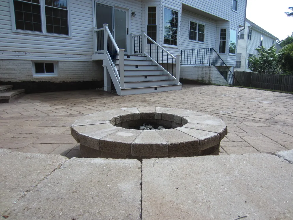 Techo Bloc Patio Featuring Fire Pit and Custom Trex Steps and Landing by Deckscapes Of VA, LLC - Photo 3