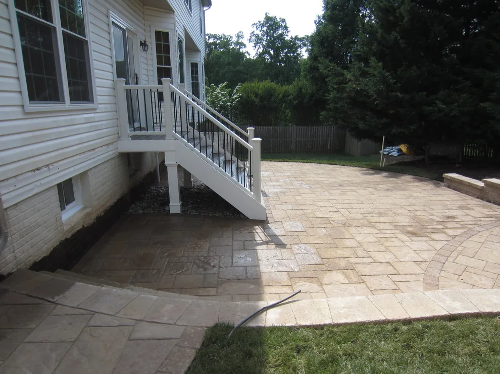 Techo Bloc Patio Featuring Fire Pit and Custom Trex Steps and Landing by Deckscapes Of VA, LLC - Photo 6