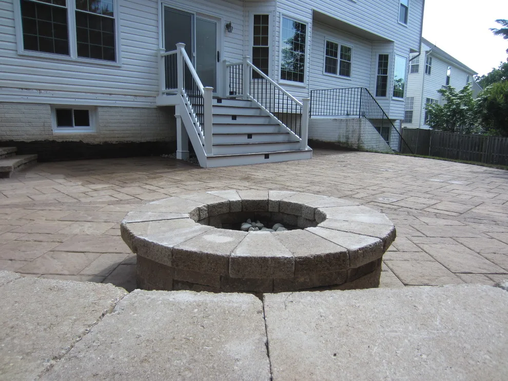 Techo Bloc Patio Featuring Fire Pit and Custom Trex Steps and Landing by Deckscapes Of VA, LLC - Photo 8