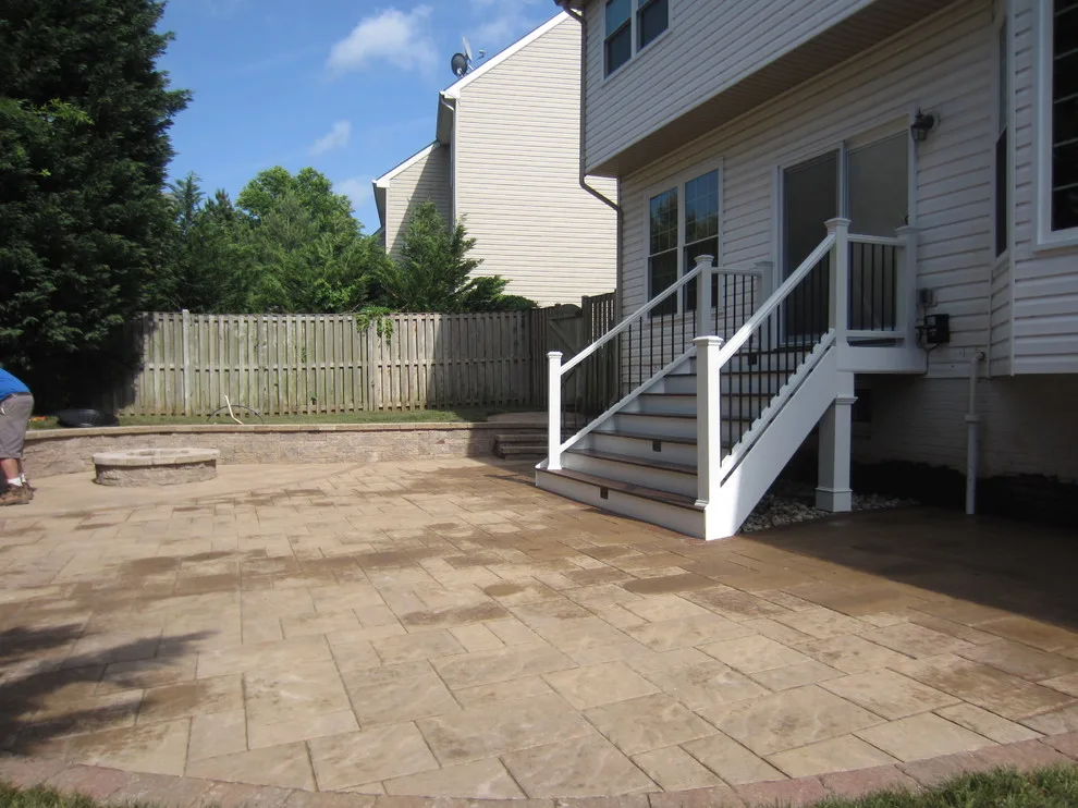 Techo Bloc Patio Featuring Fire Pit and Custom Trex Steps and Landing by Deckscapes Of VA, LLC - Photo 4