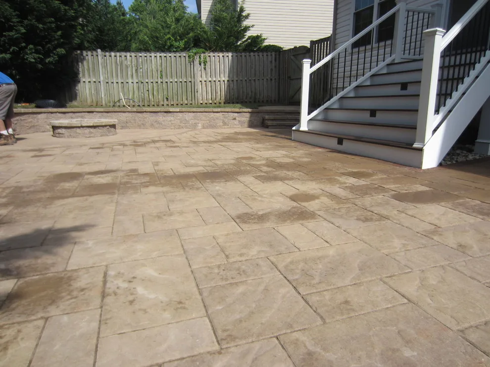 Techo Bloc Patio Featuring Fire Pit and Custom Trex Steps and Landing by Deckscapes Of VA, LLC - Photo 5