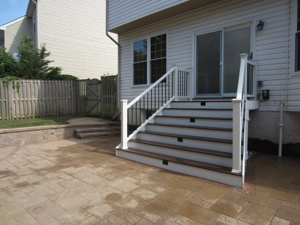 Techo Bloc Patio Featuring Fire Pit and Custom Trex Steps and Landing by Deckscapes Of VA, LLC - Photo 7