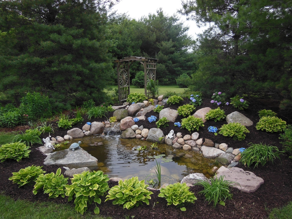 Bubacz Project, pondless waterfall, pond, landscaping, hydrangeas, field stone by Premiere Aquascapes - Photo 4