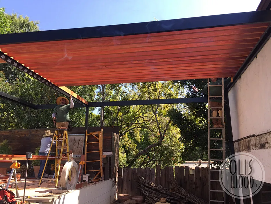 Custom Metal Framed Wood Pergola by Olis Wood Inc. - Photo 7