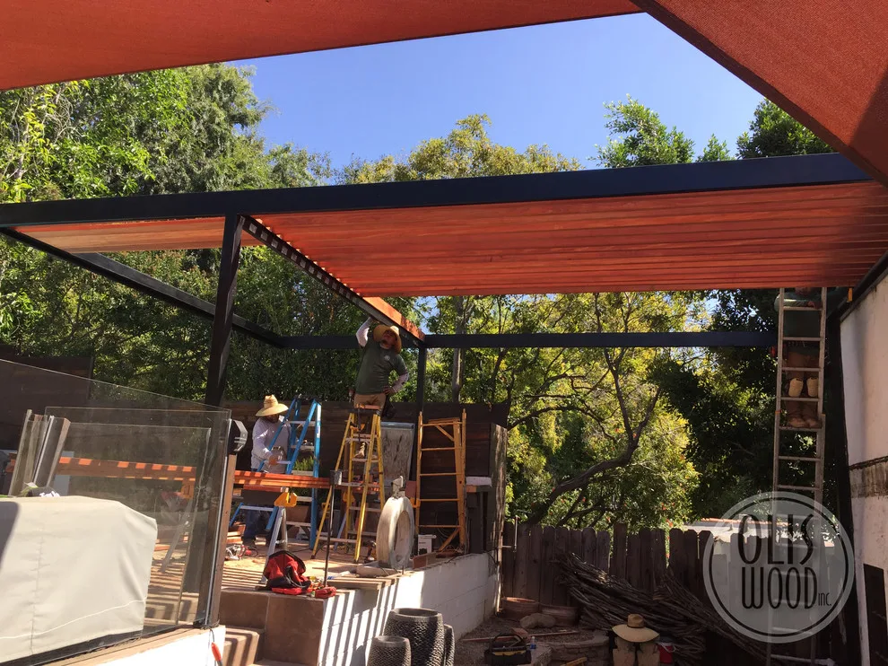 Custom Metal Framed Wood Pergola by Olis Wood Inc. - Photo 3