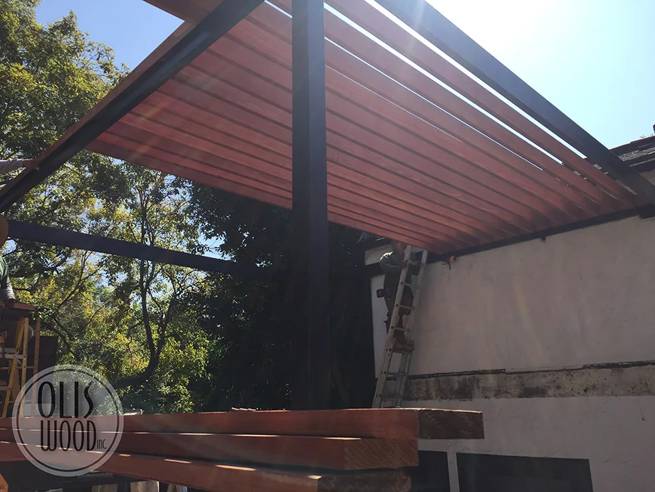 Custom Metal Framed Wood Pergola by Olis Wood Inc. - Photo 4