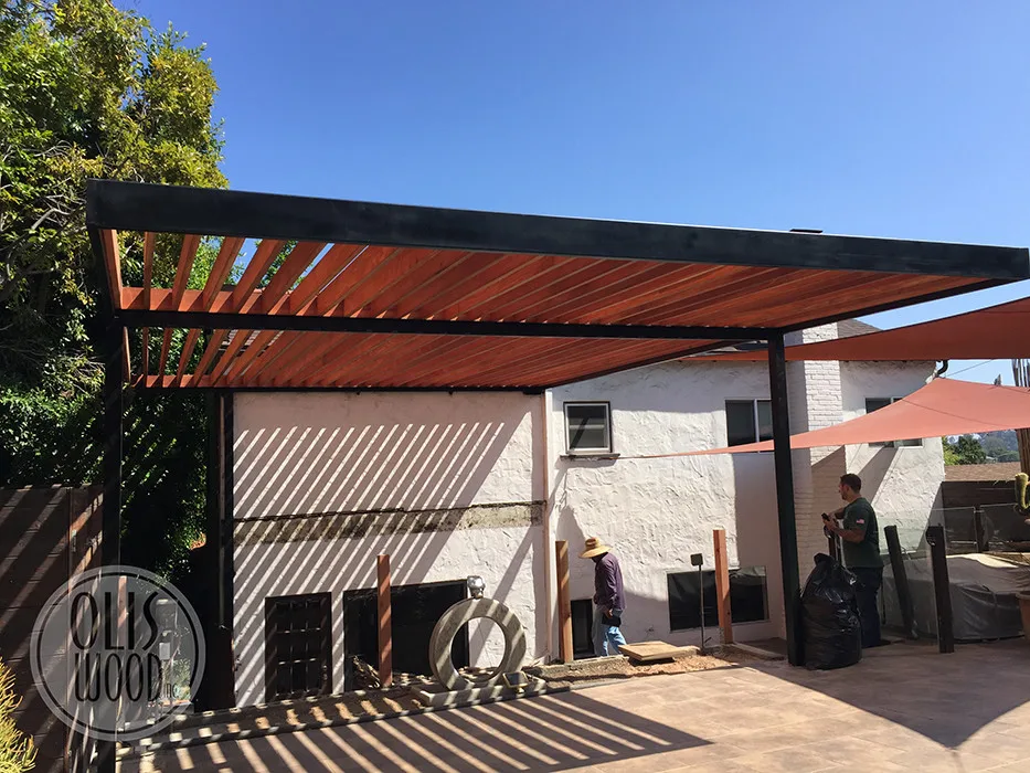 Custom Metal Framed Wood Pergola by Olis Wood Inc. - Photo 12