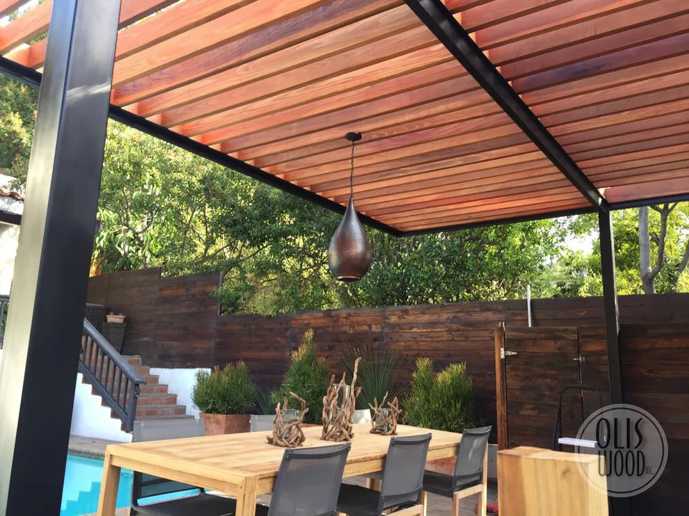 Custom Metal Framed Wood Pergola by Olis Wood Inc. - Photo 11