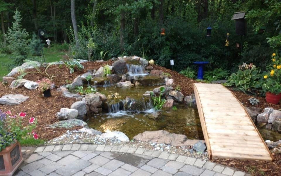 Kalamazoo Water Feature - Backyard Ponds with Bridge by R&A Landscaping - Photo 2