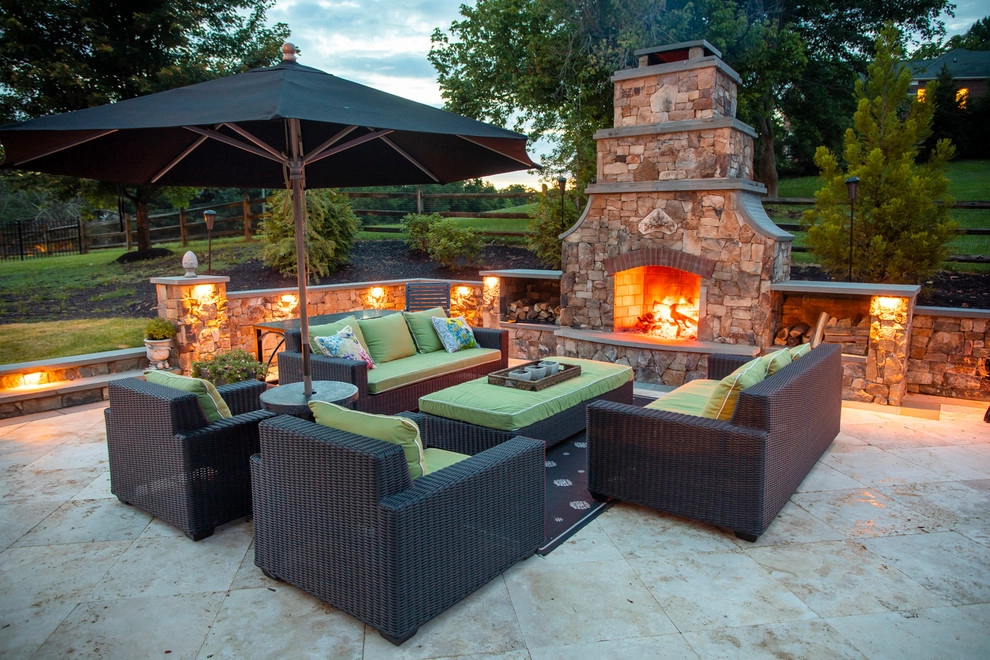 Infinity edge swimming pool, fireplace and travertine patio. by Rock Water Farm - Photo 3