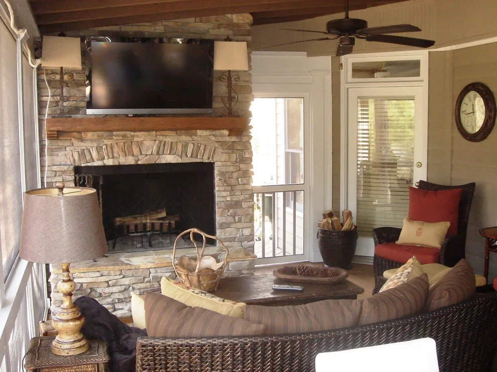 Macon GA patio enclosure featuring an outdoor fireplace by Archadeck Of Central GA - Photo 3