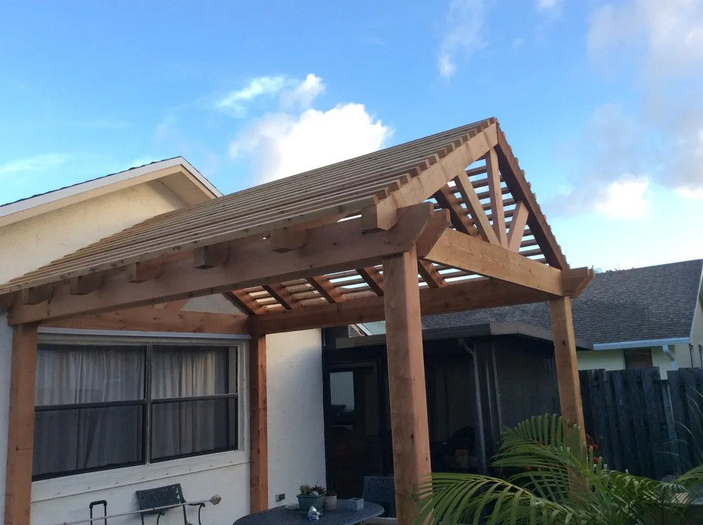 Pitched roof cedar pergola by DeckThisOut - Photo 2