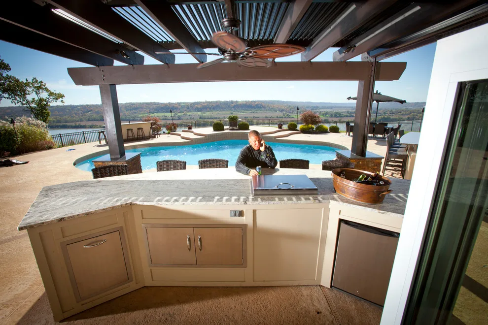 Louvered Roof with Stone Outdoor Kitchen by American Louvered Roof Systems - Photo 9